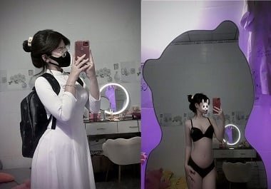 Thu Hiền là cô gái mặc áo dài gợi cảm